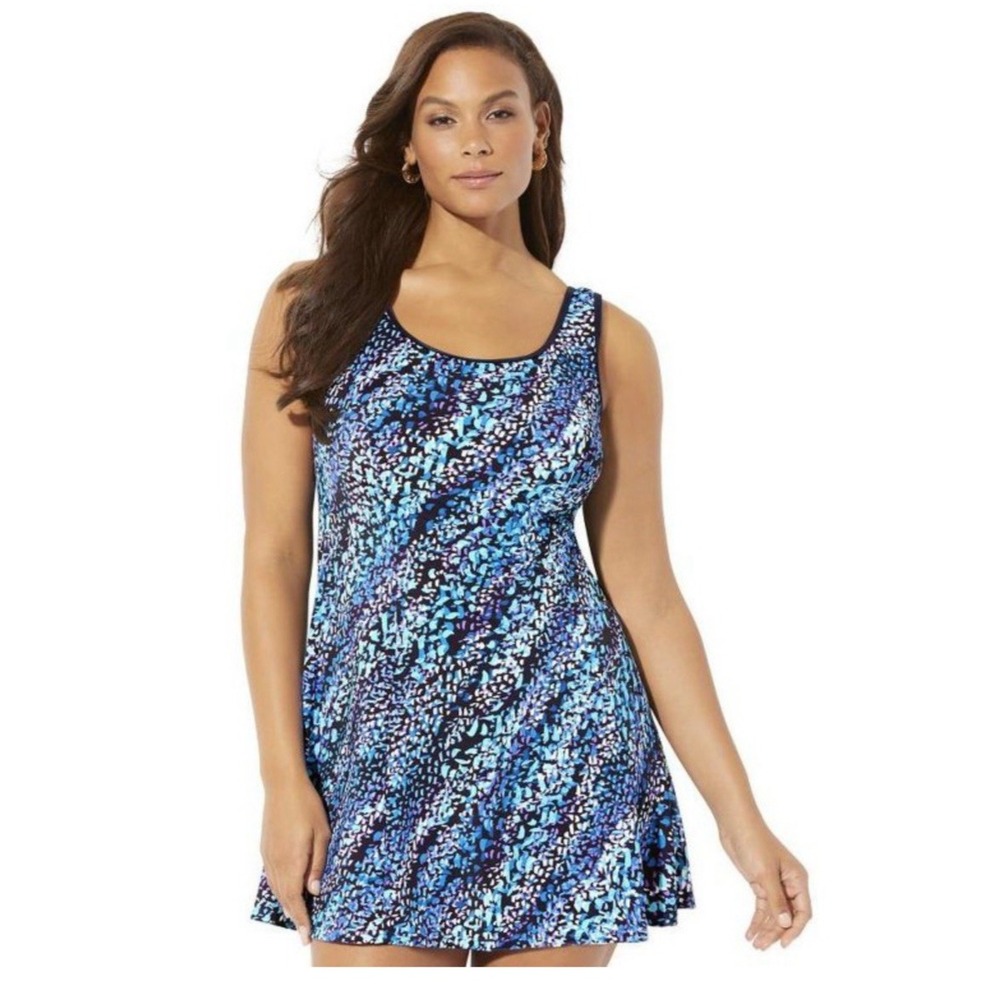 NWT Swimsuits For All Womens Chlorine Resistant Tank Swimdress 24 One Piece Blue